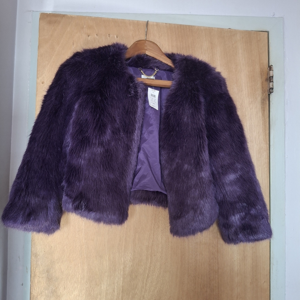Cache Cropped Plush Purple Teddy Jacket